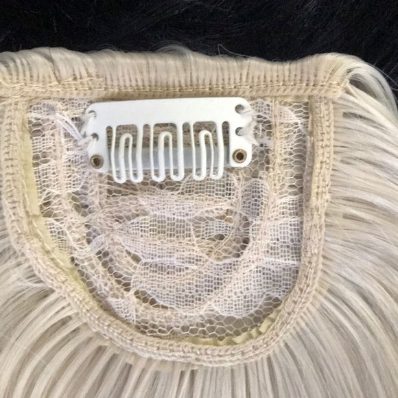 Blonde hair clip in bangs lace lined synthetic pretty platinum extensions NEW - Picture 4 of 8
